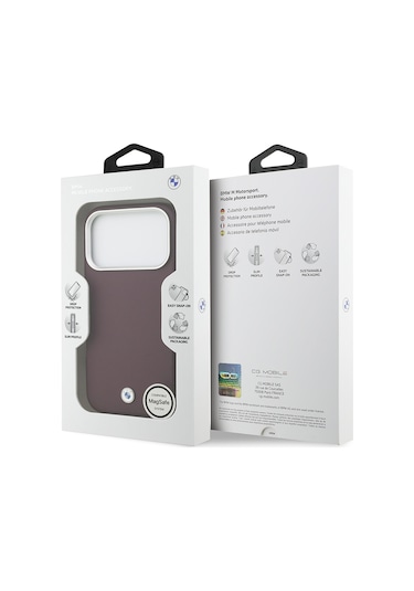 İphone 17 Pro Uyumlu Kılıf Bmw Lisanslı M-safeli Metal Logolu Tam Kaplama Deri Kapak Kırmızı Kirmizi