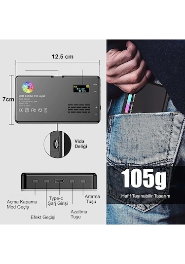 HyMark RGB-CL120 9000K LCD Ekran LED Video Fotoğraf Dolgu Işığı