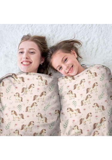 At Desenli 47 İnç Yuvarlak Polar Battaniye, Yumuşak, Hafif, Yetişkin & Çocuk-a10 Horse Floral Leaf