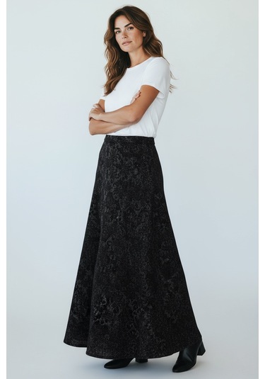 Kadın Beli Lastikli Desenli Sekiz Parça Balık Etek Mor