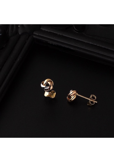 Bilezikci Düğüm Taşsız Altın Klipsli Küpe 14adkp174