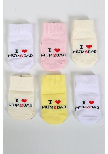 Pamuklu 6'lı Yenidoğan Kız Bebek Çorap Mum Dad "Karışık Renkli"