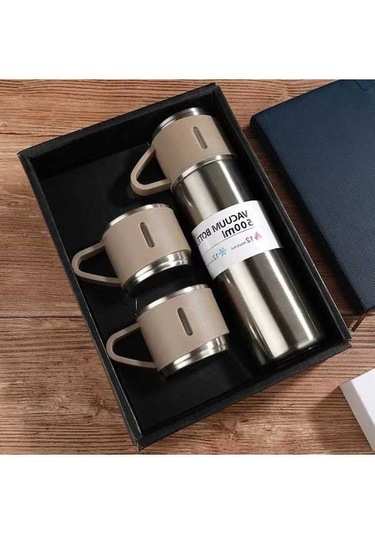 Novahub Paslanmaz Çelik Vakumlu Termos Seti, 500ml/16.9oz, Çift Duvarlı İzole Şişe, İş-yaşam İçin Kahverengi Kahverengi