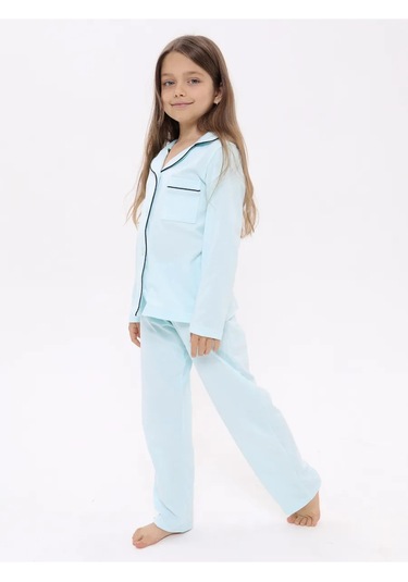 New Homestyle Kız Çocukları İçin Pantolon Ve Gömlekli Pijama Takımı 264126927 Açık Mavi