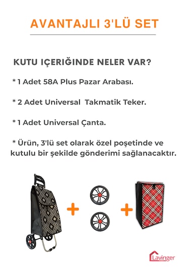 Pazar Arabası Plus Avantajlı 3' Lü Set Pazar Arabası + Yedek Tekeri + Yedek Çantası. Siyah