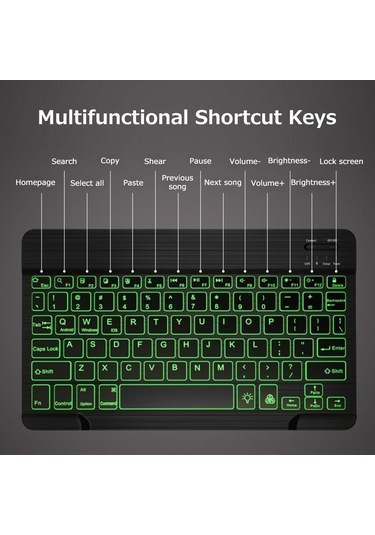 Springsun 10 İnç Kablosuz Bt Klavye - 7 Renkli Aydınlatma, Şarj Edilebilir, 3 Sistem Uyumlu
