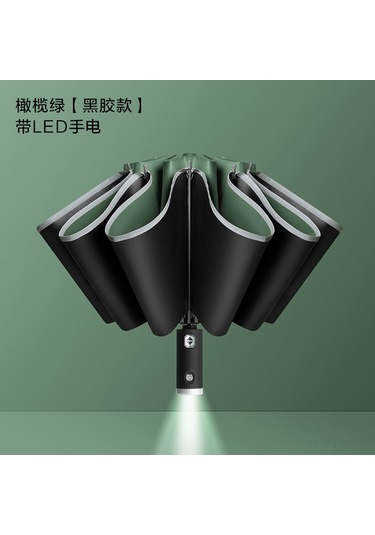 Yuntech01 23" 10 Çubuklu Led Işık Ve Reflektörlü Tekerlekli Ters Şemsiye - Siyah Koyu Jantlı, Otomobil Uyumlu, Güneş/yağmur Koruyucu Siyah