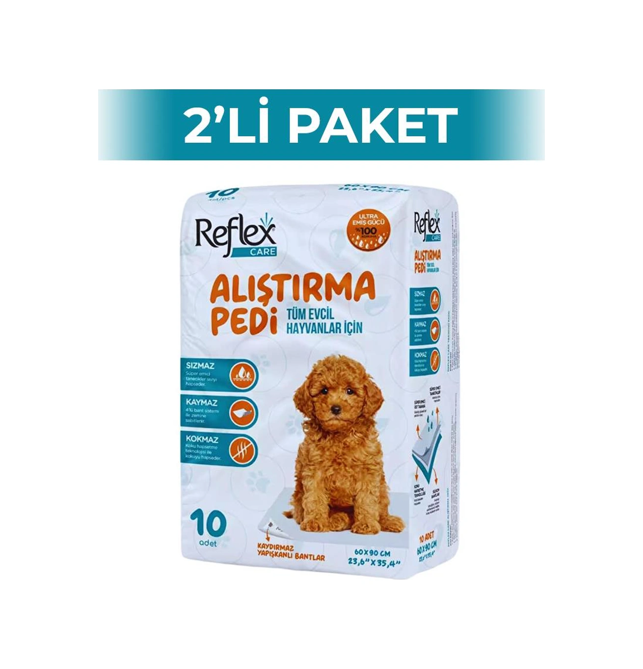 Reflex Care Kaydırmaz Evcil Hayvan Tuvalet Eğitim Pedi 60x90 Cm 10'lu 2 Adet