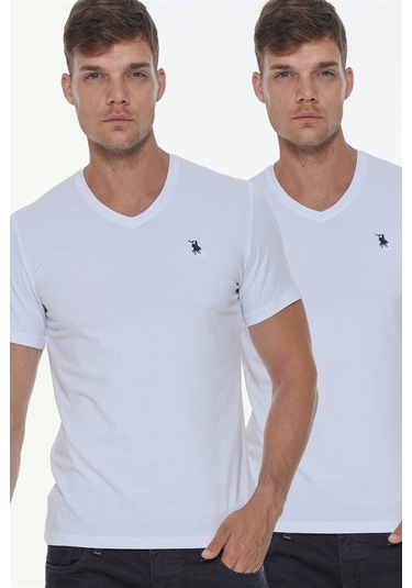 İkili Set T8568 Dewberry V Yaka Erkek T-shırt-beyaz-beyaz Beyaz-beyaz