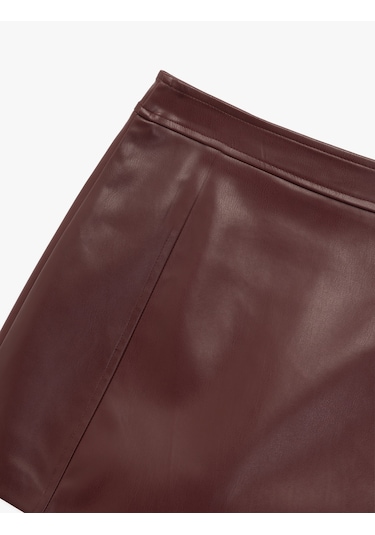 Koton A Kesim Suni Deri Mini Etek Bordo 6wak70014uw Bordo