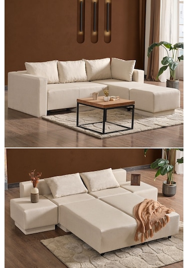 Kagu Corner Poly-l Köşe Takimi-Kanepe-Yatak-Dinlenme Krem