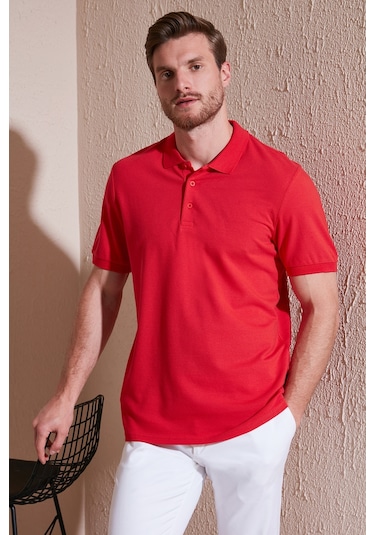 Buratti Pamuklu Regular Fit Düğmeli Erkek Polo Yaka T Shirt 5902127 Kırmızı