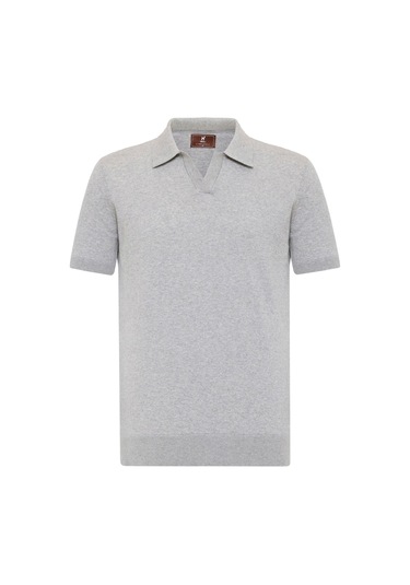 Gerhard Erkek Regular Fit Triko Polo Yaka T-shirt Gri Melanj