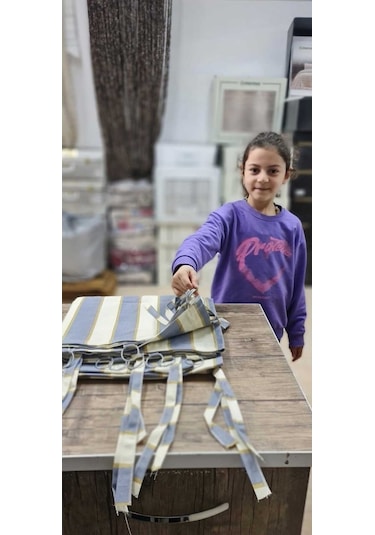 Devrim Olivya Tekstil Gri-krem Çizgili Özel Dikim Lüks Halkalı Branda Balkon Perdesi Gri - Krem