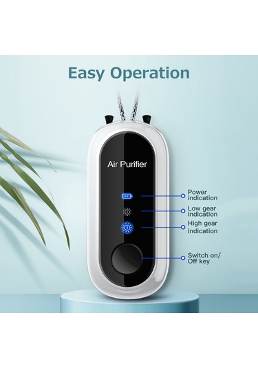 Yifomall Siyah Boyun Bağlı Mini Hava Temizleyici, İyonlu Teknolojiyle Hızlı Temizleme, Ayarlanabilir Modlar, Taşınabilir Tasarım Siyah