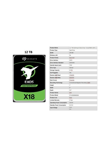 Seagate 12 TB Exos X18 ST12000NM001J SATA 3 256 MB Cache 7200 Rpm