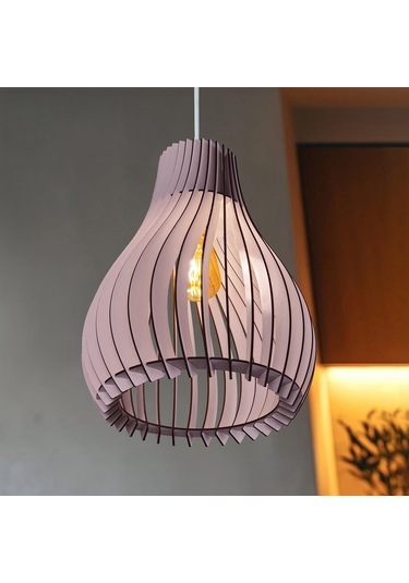 Vialux Modern Ahşap Bohem Rustik Avize Tekli Sarkıt Lamba Pastel Açık Pembe
