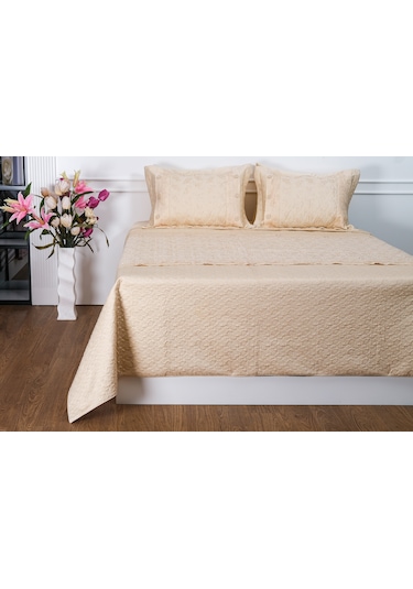 Finezza Gülfem Pamuk Baskılı  Bej-Bej Yatak Örtüsü Seti Çift Kş. 6 Parça-1465 Bej