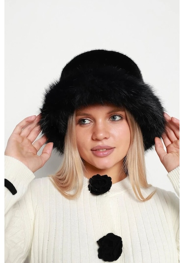 Kadın Peluş Bucket Kalpak Şapka 1143 Rkş-14 Siyah Siyah