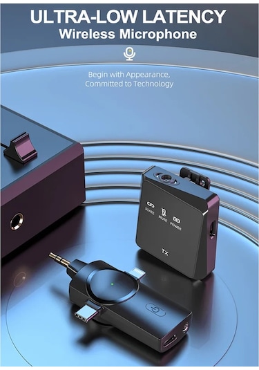 Type-c Apple Uyumlu iPhone İkili Kablosuz Yaka Mikrofonu 3in1 Pc Android İos