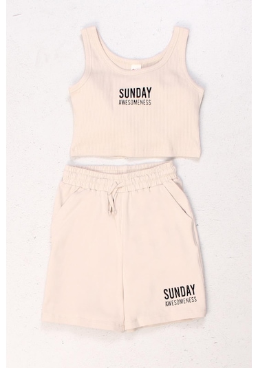 Dmb Kids Dmb Kız Penye Crop Şort Takım Bej