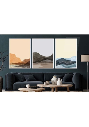 Alüminyum Çerçeveli Gerçek Cama Baskı Sanat Temalı 3'lü Set Cam Tablo 0023