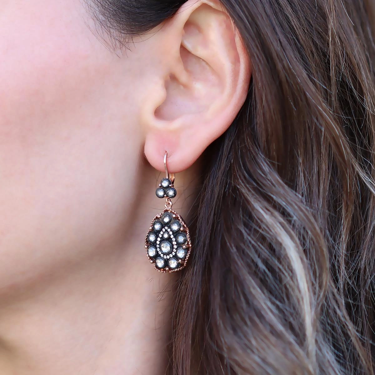 Damla Elmas Montür Rose Gold Gümüş Küpe Gümüş