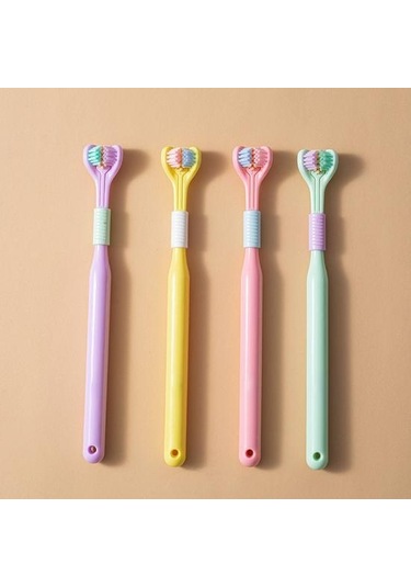 Üç Taraflı Diş Fırçası Yumuşak Kıllar Nazik Temiz Değiştirilebilir Başlıklar Kaymaz Saplı 360 Derece Kapsama Diş Fırçaları