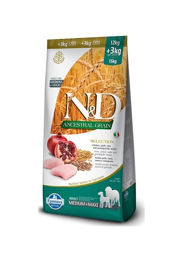 N&D Tavuklu Düşük Tahıllı Orta ve Büyük Irk Yetişkin Köpek Maması 12 + 3 KG