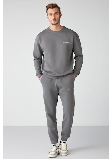 Marshall Erkek Pamuklu Içi Polarlı Nakışlı Relaxed Gri Eşofman Takımı