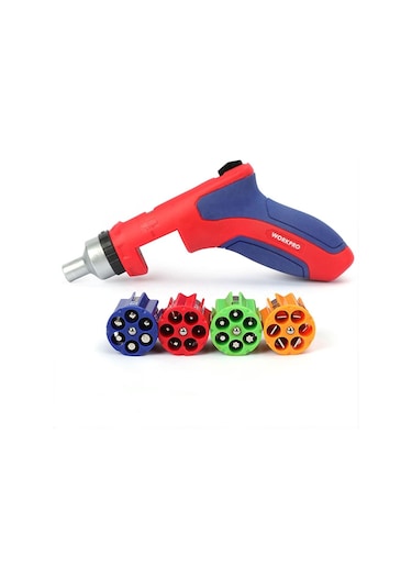 Workpro Wp221048 24 Parça Profesyonel Cr-v Kabzalı Cırcırlı Bits Tornavida Seti + Kemer Askılı Bez Taşıma Çantası Fr Wp221048