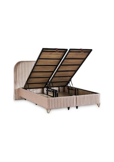 Line Visco Lüks Yatak Baza Ve Başlık Seti 180x200 Cm Çift Kişilik Yatak, Baza Ve Başlık Takımı Krem