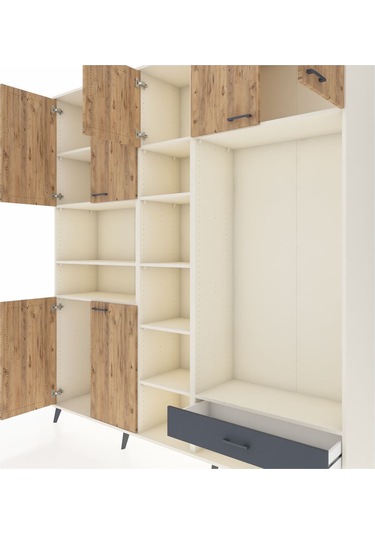 Hyperion Dolap 11 Raflı Tek Çekmeceli 7 Kapaklı 220x44x243 Aytaşı-çam/antrasit Atlas Çam/antrasıt