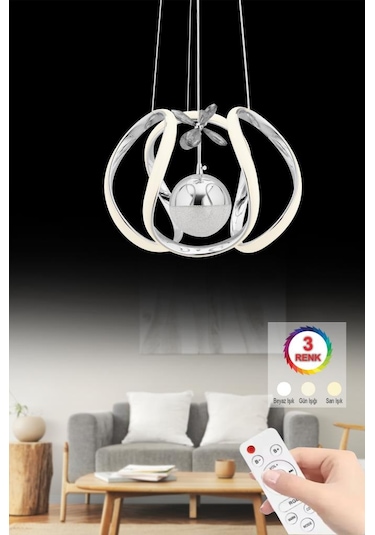 İstanbul Avize Bigiee Ledli Kumandalı Üç Renk Gümüş Lüx Modern Led Avize