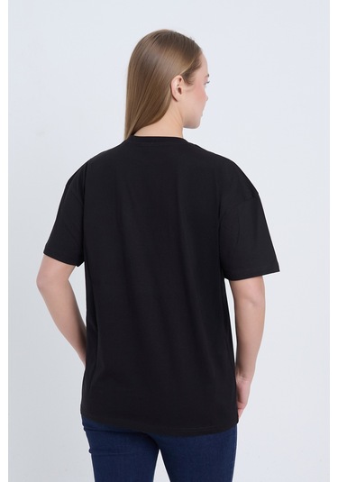 Velvoria Unisex Oversize Relaxed Tennis Baskılı Siyah Renk T-shirt