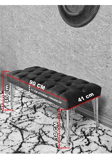 Siyah Boyalı Tel Ayaklı 90 Cm Puf Bench - Puf - Bench - Kasalı Ot Çok Renkli