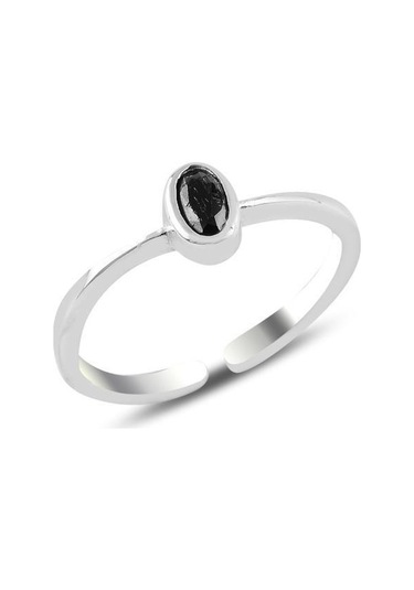 Gümüş Rodyumlu Siyah Taşlı Ayarlamalı Yüzük