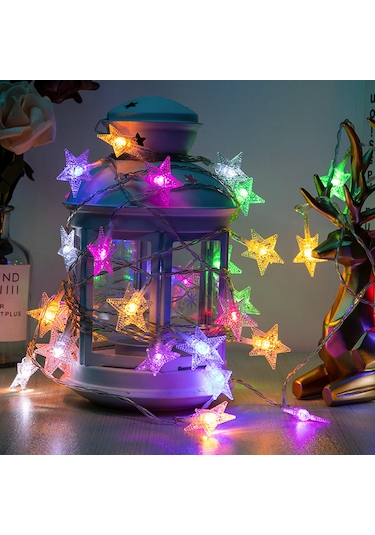 Suofeng Dış Mekan Kamp Deco Işıklı Zincir, Yıldız Şekilli Renkli, Kumandalı 8 Mod, 6m 40 Led, Pilli Pil Yok