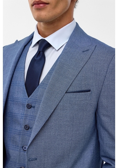 SÜVARİ Buz Mavi Slim Armürlü Sivri Yaka 6 Drop Takım Elbise