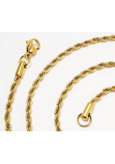 Vog 5mmçelik Halat - Burgu Sarı Renk Unisex 24 Ayar Altın Kaplama Çelik Zincir Sarı