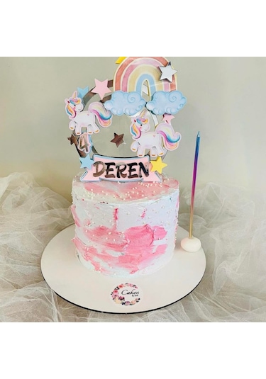 Unicorn Gökkuşağı Temalı Kız Çocuk Doğum Günü Pasta Süsü