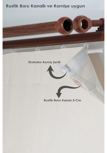 Naturel Perde Vintage Çift Kanat Dikey Fırfırlı Krem