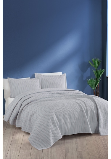 Elart Stripe Yatak Örtüsü Çift Kişilik Gri