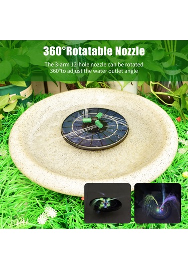 Lemestar Güneş Enerjili 6w Süngerli Su Pompa, 360 Döner Başlık, Renkli Led Işık Ve 1500mah Batarya İle Akıllı Su Kısmı Koruma Fon