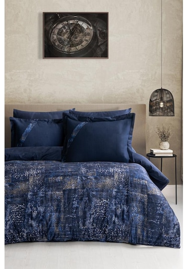 Dijital Saten Çift Kişilik Nevresim Takımı Boss Lacivert Lacivert