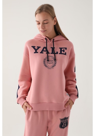 Yale Pembe Kapüşonlu Baskı Detay Kadın Sweatshirt 5274-41207 Pembe