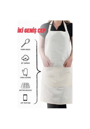 4 Adet Simple Ayarlanabilir Askılı Mutfak Önlüğü Bej