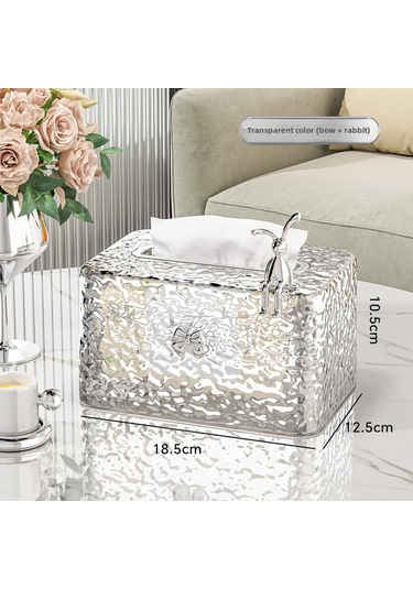 Reedark Ev Ofis Masaüstü Buz Desenli Şeffaf Plastik Mendil Kutusu - Tavşan Ve Bow Detaylı Ev Dekorasyonu Mendil Saklama Kutusu