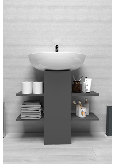 İyimi Modern Raflı Lavabo Altı Banyo Dolabı Banyo Düzenleyici Gri