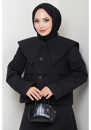 Pelerin Görünüm Astarlı Trenç 1625 - Siyah Siyah